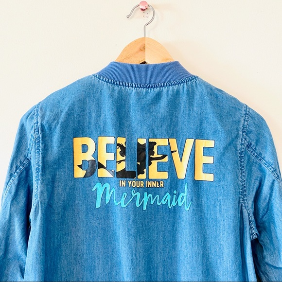 Disney Chambray Jacket Jean Bomber Believe in Mermaid Small - Picture 6 of 7